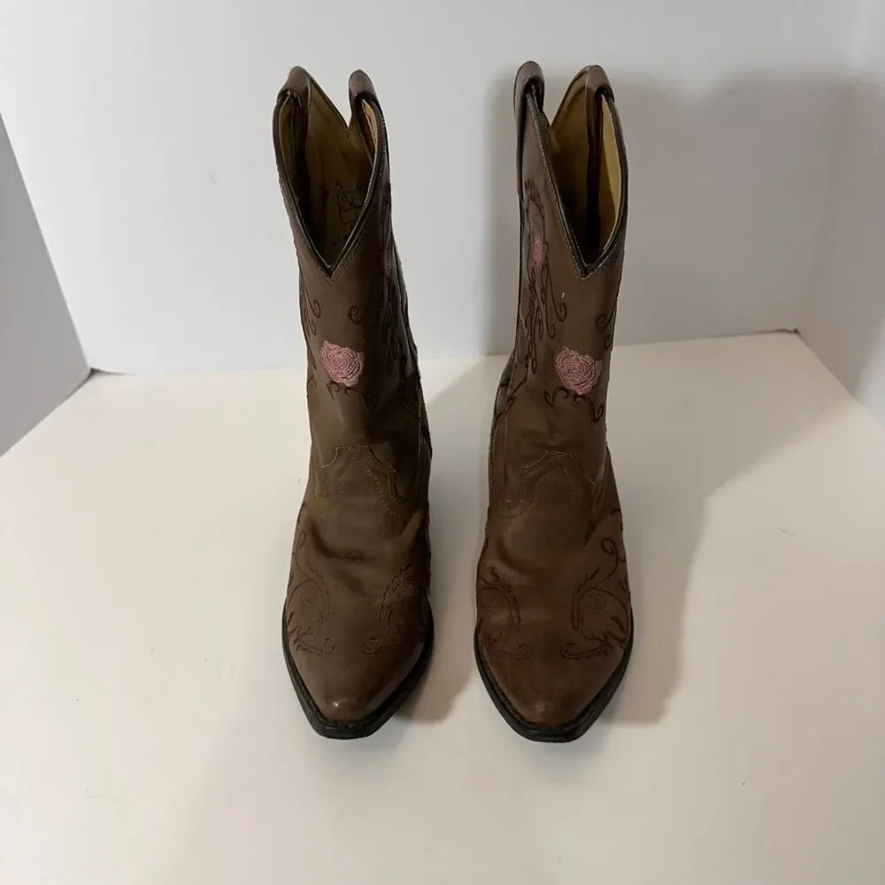 Shyanne Western Boots Embroidered Brown Floral Cowgirl | Girls Size 5